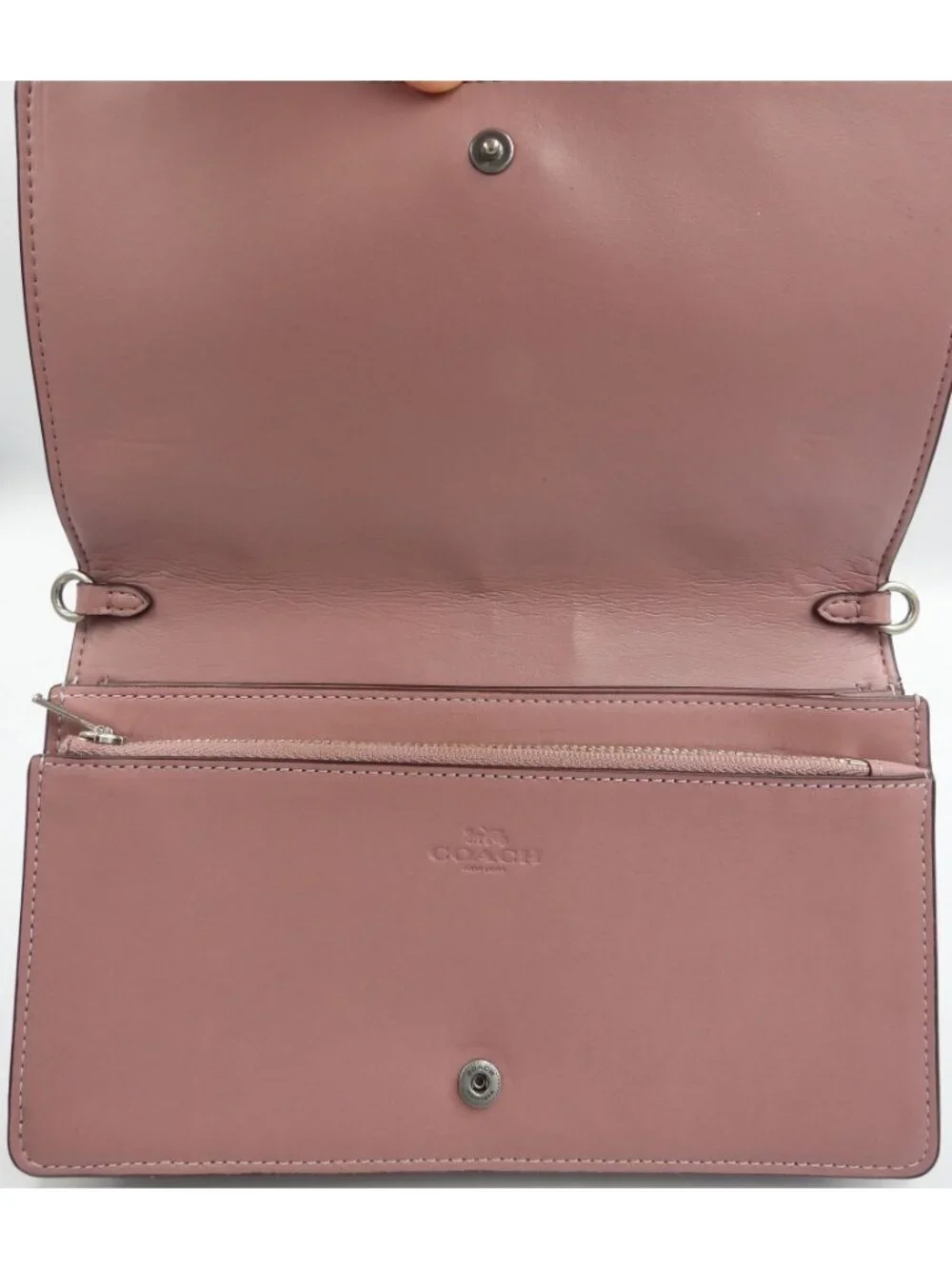 Coach Tea Rose Tooling Foldover Dusty Rose Crossbody Clutch Leather MSRP $250